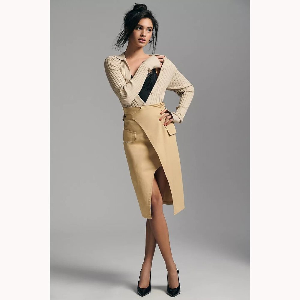 Anthropologie Eva Franco Trousers Wrap Midi Skirt Beige - Picture 3 of 6